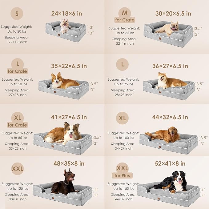 EHEYCIGA Orthopedic XL Dog Beds, Waterproof Memory Foam Dog Bed for Extra Large Dogs, Non-Slip Bottom and Egg-Crate Foam Big Dog Couch Bed with Washable Removable Cover, Grey EHEYCIGA