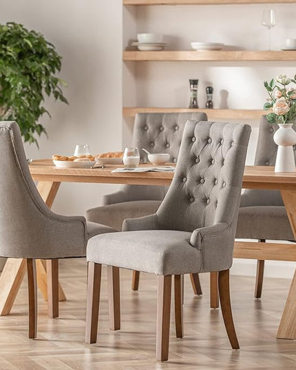 COLAMY Wingback Upholstered Dining Chairs Set of 2, Fabric Side Dining Room Chairs with Tufted Button, Living Room Chairs for Home Kitchen- Light Grey - LeafyLoom