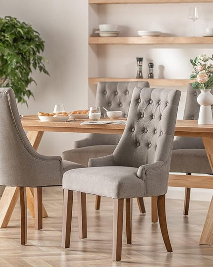 COLAMY Wingback Upholstered Dining Chairs Set of 6, Fabric Side Dining Room Chairs with Tufted Button, Living Room Chairs for Home Kitchen- Light Grey - LeafyLoom