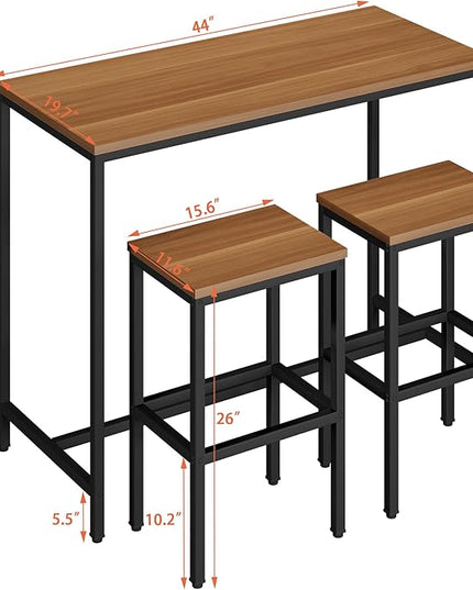 Yongchuang 3 Piece Bar Table Set, Bar Table and Chairs Set of 2, Modern Counter Height Table with 2 Stools for Kitchen, Dining Room, Living Room Breakfast Table Industrial Brown Wood Top - LeafyLoom