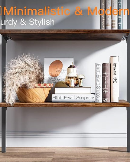 ODK 6-Tier Ladder Shelf, 87 Inches Wall Mounted Ladder Bookshelf with Metal Frame, Open Industrial Shelves for Home Office, Bedroom and Living Room, Rustic Brown - LeafyLoom