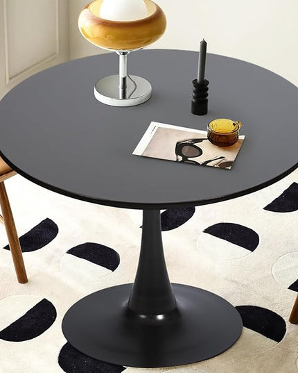 FurnitureR 31.5" Mid-Century Round Dining Table for 2-4 People with Pedestal Base for Home Office Living Room Kitchen Leisure, 31.5 inches, Black - LeafyLoom