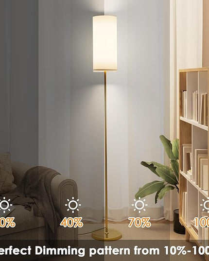 Floor Lamp for Living Room, Modern Standing lamp with Remote Control, Stepless Dimmable 12W Bulb & Beige Lampshade Included, Gold Pole Tall Floor Lamp for Bedroom Office - LeafyLoom