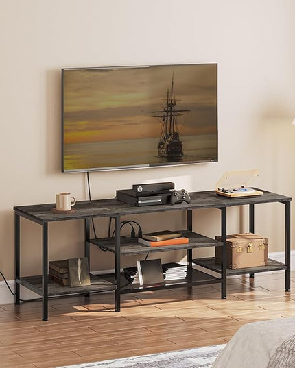 HOOBRO TV Stand with Power Outlets to 75 Inches, TV Console Table with Open Storage Shelves Cabinet, Industrial Media Entertainment Center for Living Room Bedroom, Charcoal Gray and Black BC60DS01 - LeafyLoom