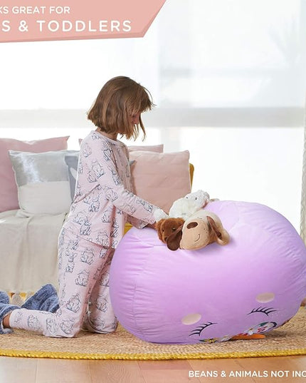 Aubliss Stuffed Animal Storage, Velvet Bean Bag Chairs Cover, Large 32" Ultra Soft Kids Toy Storage Organizer for Blankets Towels Clothes, Purple Floral - LeafyLoom