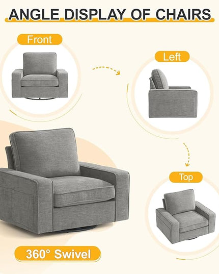 EASELAND Oversized Accent Chair, Reading Chair with Upholstered Chenille Fabric, Sofa Chair with Armrest, Single Sofa Chair for Living Room, Swivel Chair with Wooden Legs, Comfy Chair for Small Spaces - LeafyLoom