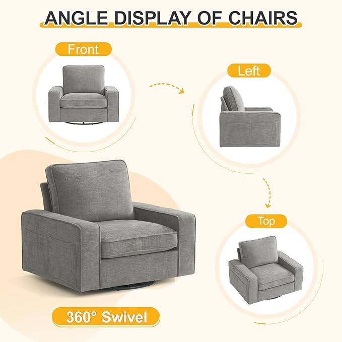 EASELAND Oversized Accent Chair, Reading Chair with Upholstered Chenille Fabric, Sofa Chair with Armrest, Single Sofa Chair for Living Room, Swivel Chair with Wooden Legs, Comfy Chair for Small Spaces - LeafyLoom
