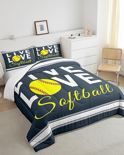 Feelyou Kids Softball Comforter Set Queen Size Softball Gaming Bedding Set for Boys Girls Teens Bedroom Decor Sports Theme Comforter Women Men Baseball Gaming Duvet Set with 2 Pillow Case - LeafyLoom