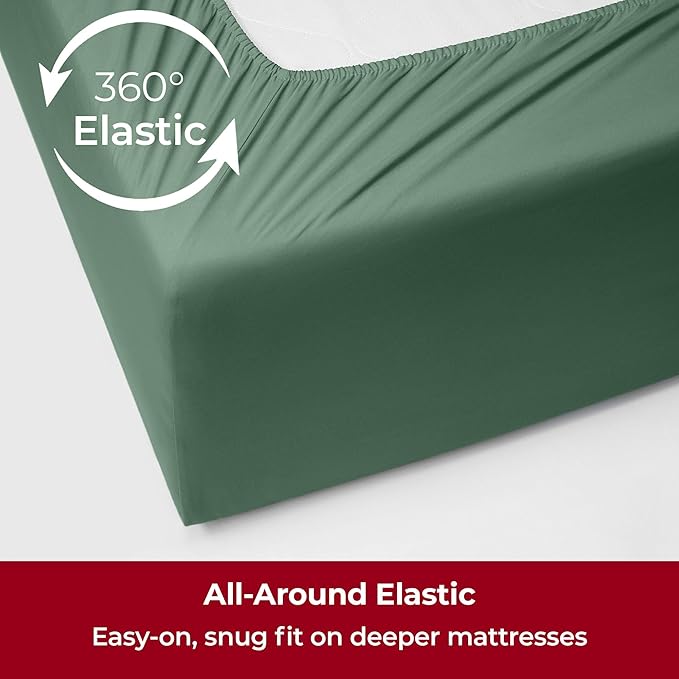 Mellanni Extra Deep Twin Sheets - 3 PC Iconic Collection Bedding Sheets & Pillowcases - Hotel Luxury, Ultra Soft, Cooling Bed Sheets - Extra Deep Pocket up to 21 inch (Twin, Emerald Green) - LeafyLoom
