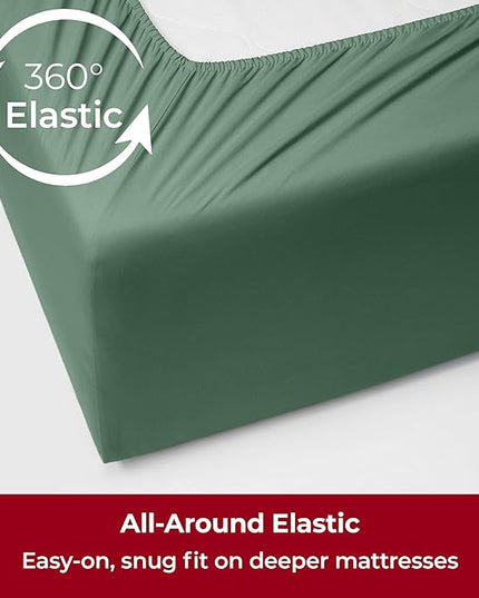 Mellanni Extra Deep King Sheets - 4 PC Iconic Collection Bedding Sheets & Pillowcases - Hotel Luxury, Ultra Soft, Cooling Bed Sheets - Extra Deep Pocket up to 21 inch (King, Emerald Green) - LeafyLoom