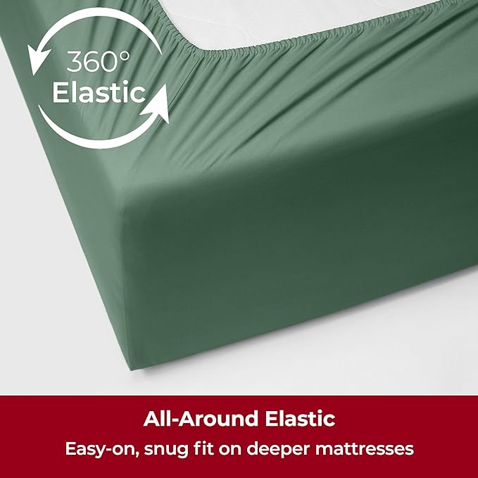 Mellanni Extra Deep Full Sheets - 4 PC Iconic Collection Bedding Sheets & Pillowcases - Hotel Luxury, Ultra Soft, Cooling Bed Sheets - Extra Deep Pocket up to 21 inch (Full, Emerald Green) - LeafyLoom
