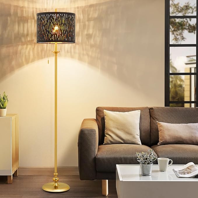Luvkczc Traditional 60" Tall Standing Lamp for Living Room with Gothic Lampshade&Pull Chain - Tall Corner Reading Standing Lamp for Bedroom, Office, Home Decor (Bulb Included) - LeafyLoom