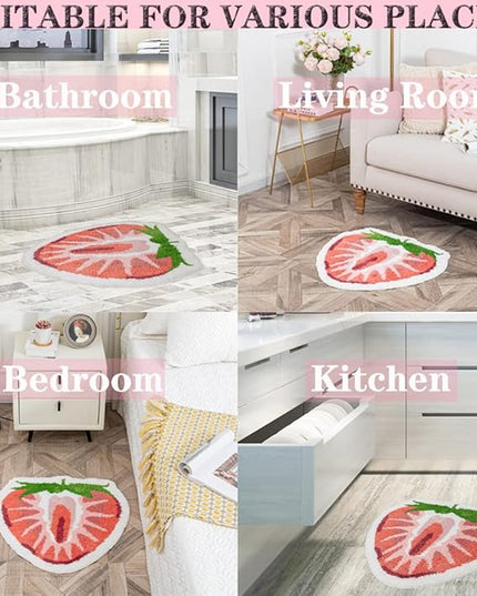 Strawberry Fruit Shaped Rug Fruits Bath Mat Rug Non-Slip Bathroom Door Mat for Bedroom Bathroom Kitchen Cartoon Area Rug for Shower Room Soft Bathmat Home Decor - LeafyLoom