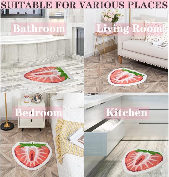 Strawberry Fruit Shaped Rug Fruits Bath Mat Rug Non-Slip Bathroom Door Mat for Bedroom Bathroom Kitchen Cartoon Area Rug for Shower Room Soft Bathmat Home Decor - LeafyLoom