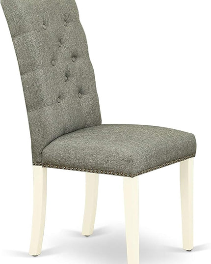 East West Furniture HBEL3-LWH-07 Hartland 3 Piece Modern Dining Set Contains a Round Wooden Table with Pedestal and 2 Gray Linen Fabric Upholstered Parson Chairs, 42x42 Inch - LeafyLoom