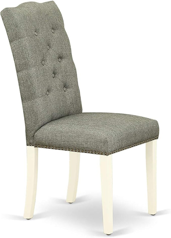 East West Furniture HBEL3-LWH-07 Hartland 3 Piece Modern Dining Set Contains a Round Wooden Table with Pedestal and 2 Gray Linen Fabric Upholstered Parson Chairs, 42x42 Inch - LeafyLoom