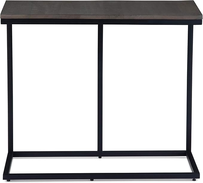 SIMPLIHOME Ward SOLID MANGO WOOD and Metal 28 inch wide Square C Side Table in Warm Grey, for the Living Room and Bedroom - LeafyLoom