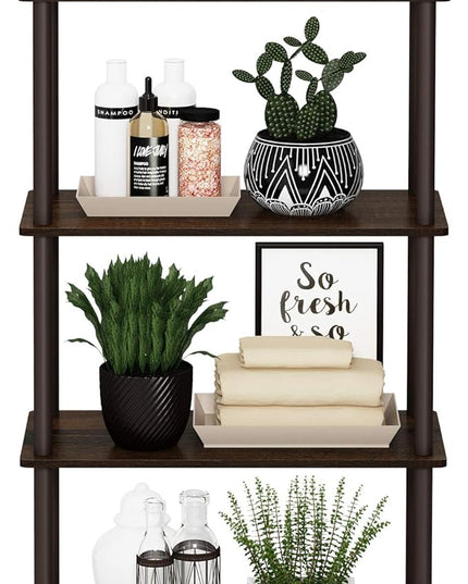 Furinno Turn-N-Tube 4-Tier Multipurpose Shelf Display Rack, Round Tubes, Walnut/Brown - LeafyLoom