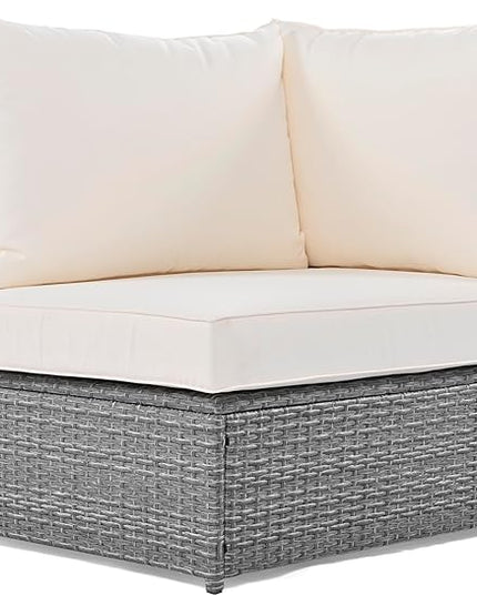 6-Piece Patio Round Sofa Set Rattan Daybed with Coffee Table and Cushions, Outdoor Furniture Conversation Sectional Seating Group for Garden, Poolside, Backyard, Onesize, Beige - LeafyLoom