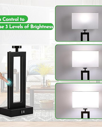 Lamps for Bedrooms Set of 2 Touch Control Table Lamp with USB C+A Charging Ports, 3 Way Dimmable Bedside Nightstand Lamps Modern Living Room Lamps for End Tables Night Stand Lamps, White&Black - LeafyLoom