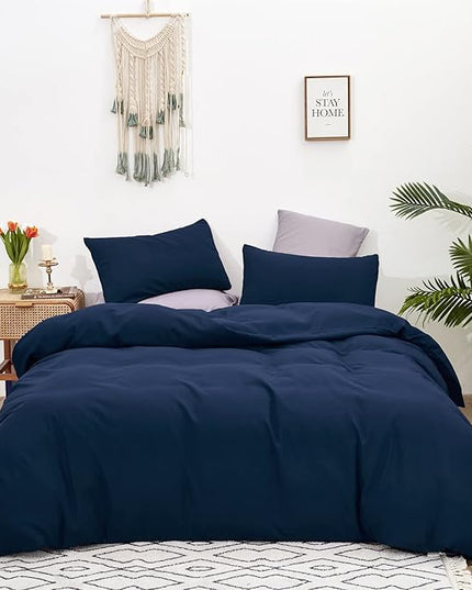 Navy Comforter Full Size Navy Blue Bedding Set Dark Navy Blue Comforter Set 3 Pieces 1 Comforter with 2 Pillowcases - LeafyLoom