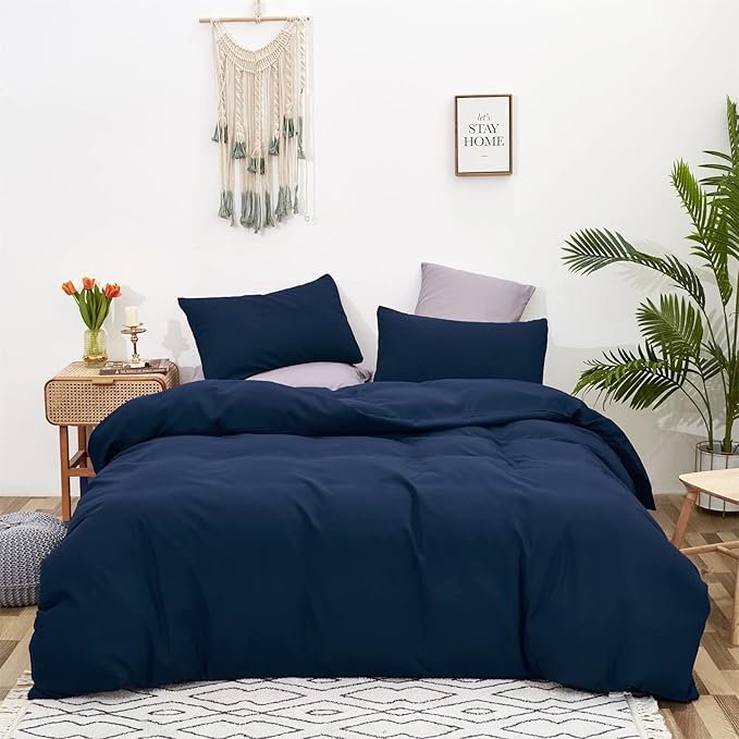 Navy Comforter Full Size Navy Blue Bedding Set Dark Navy Blue Comforter Set 3 Pieces 1 Comforter with 2 Pillowcases - LeafyLoom