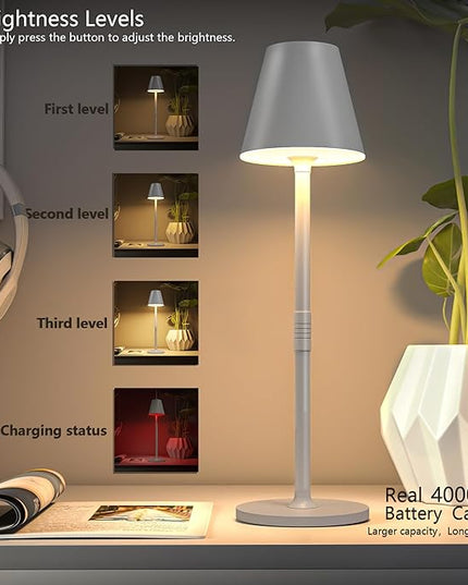 LED CordlessTable Lamp,4000mAh Rechargeable Battery Desk lamp,3 Level Brightness Beside Night Light, Minimalist Design, for Couple Dinner/Coffee Table/Restaurant/Bedroom(White 4PACK) - LeafyLoom