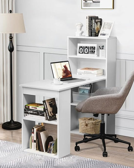 Computer Desk with Shelves, White - LeafyLoom