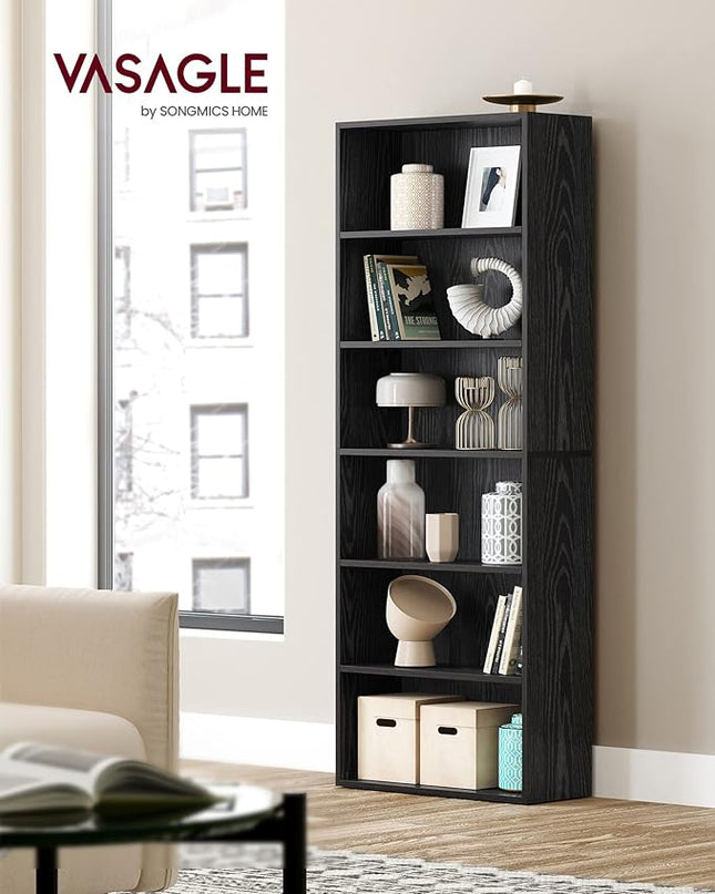 VASAGLE Bookshelf, 23.6 Inches Wide, 6-Tier Open Bookcase with Adjustable Storage Shelves, Floor Standing Unit, Ebony Black ULBC166T56 - LeafyLoom