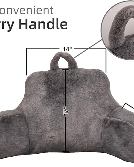 A Nice Night Faux Fur Reading Pillow Bed Wedge Large Adult Children Backrest with Arms Back Support for Sitting Up in Bed / Couch for Bedrest,Gray (Standard) - LeafyLoom