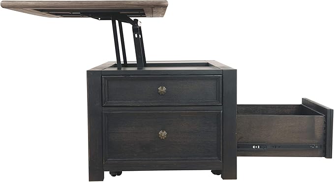 Signature Design by Ashley Tyler Creek Rustic Farmhouse Lift Top Coffee Table with Drawers, Brown & Black - LeafyLoom