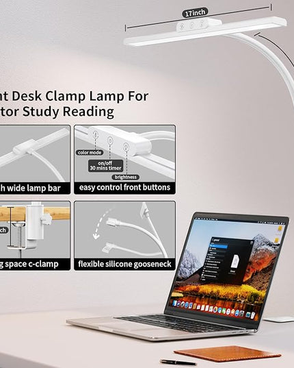 KableRika Desk Lamp,Led Desk Lamps with Clamp,Architect Desk Lights for Home Office Desktop Office Lamp 4-Brightness 4-Color Eye Care Overhead Table Lamp for Computer Monitor Study Reading White - LeafyLoom