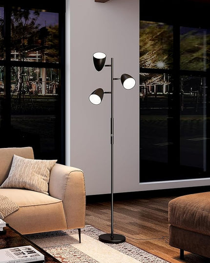 addlon dimmable Tree Floor Lamp with 3 LED Bulbs, Adjustable Rotating Lights, Standing Tall Pole Lamps for Living Room, Bedroom, Home, Office - Black & Gold - LeafyLoom