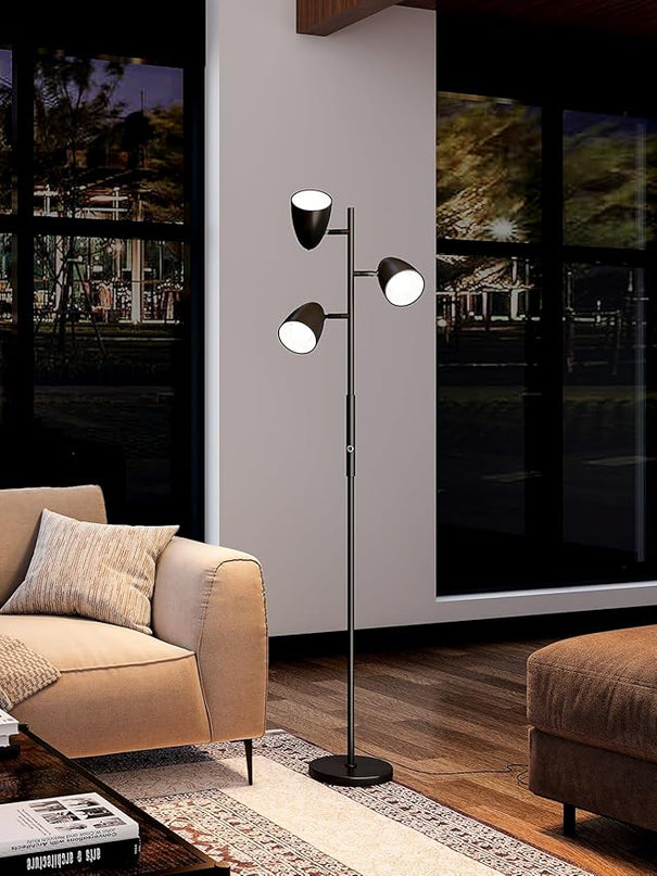 addlon dimmable Tree Floor Lamp with 3 LED Bulbs, Adjustable Rotating Lights, Standing Tall Pole Lamps for Living Room, Bedroom, Home, Office - Black & Gold - LeafyLoom
