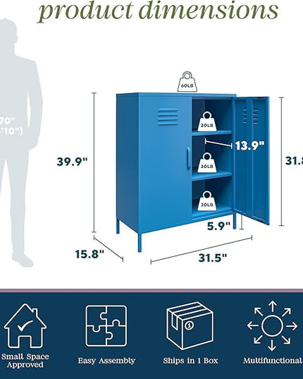 Novogratz Cache 2 Door Metal Locker Storage, Blue Cabinet - LeafyLoom