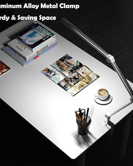 LED Desk Lamp, Desk Light for Home Office, Dual Light Source, Eye-Caring Optical Lens, 5 Color Modes & Brightness, 18W Brightest, Swing Arm Office Lamp, Clamp Lamp, Work Light, Task Light - LeafyLoom