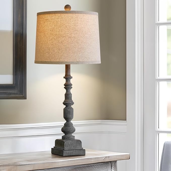 Oneach 27.75" Single Table Lamp for Living Room, Farmhouse Bedside Lamps with Dual USB Port for Bedroom Kids Room Dorm Office, Rustic Lamps for End Table Nigntstand Resin… - LeafyLoom