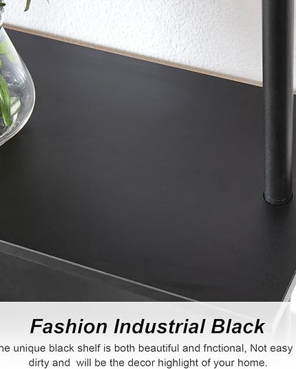 HOMBAZAAR Bookshelf,10-Tier L Shaped, Industrial Double Wide Wall Mount, Modern Bookcase with Metal Frame and Wood, Industrial Corner Pipe Shelf for Living Room and Office, Black - LeafyLoom