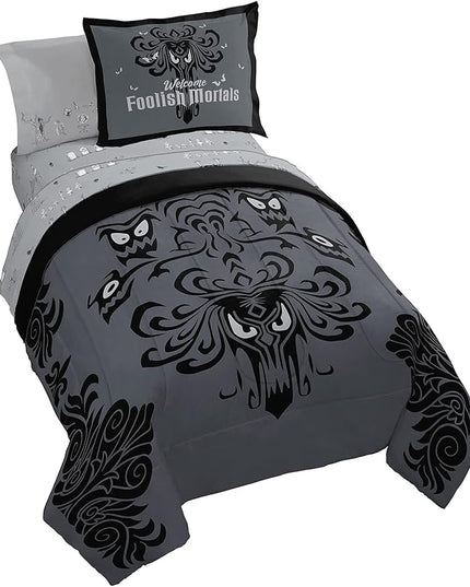 Jay Franco Disney Haunted Mansion Happy Haunts Damask 7 Piece Full Bed Set - includes Reversible Comforter & Sheet Set - Super Soft Fade Resistant Microfiber - (Official Disney Product) - LeafyLoom