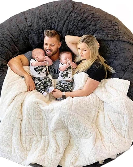 6FT Giant Round Faux Fur Bean Bag Chair Cover - Ultra Soft and Fluffy for Adults, Machine Washable (No Filler, Cover Only) - LeafyLoom