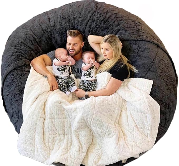 6FT Giant Round Faux Fur Bean Bag Chair Cover - Ultra Soft and Fluffy for Adults, Machine Washable (No Filler, Cover Only) - LeafyLoom