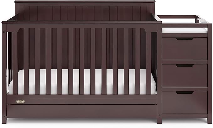 Graco Hadley 5-in-1 Convertible Crib and Changer with Drawer (Espresso) – GREENGUARD Gold Certified, Crib and Changing Table Combo with Drawer, Includes Baby Changing Pad, Converts to Full-Size Bed - LeafyLoom
