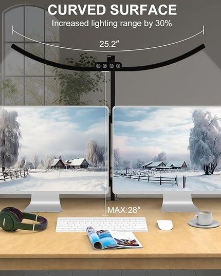 Architect Desk Lamp with Clamp, 1500LM Bright Curved 24W Led Desk Light for Home Office, Adjustable Clip On Rotating Office lamp Tall Dimmable Overhead Table Light for Computer Drafting - LeafyLoom