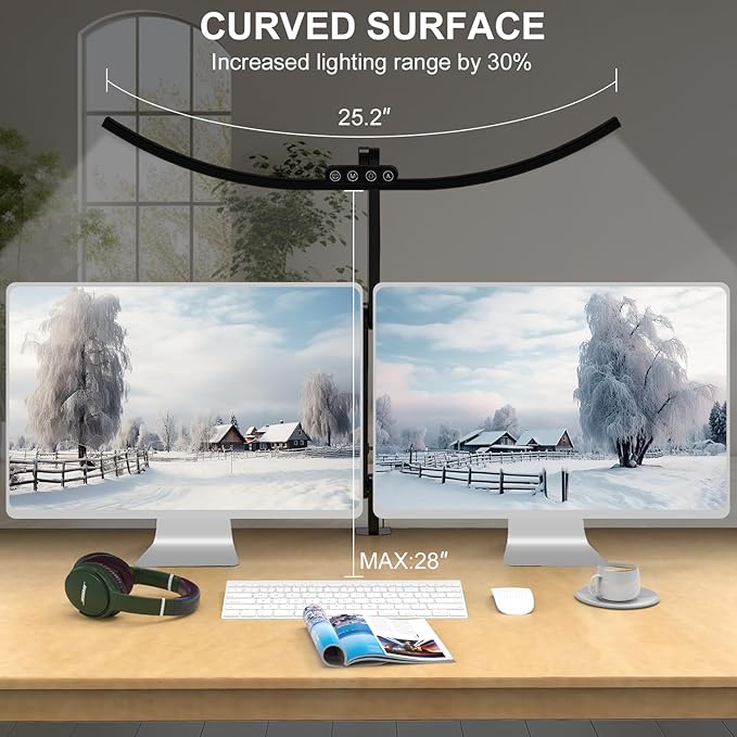 Architect Desk Lamp with Clamp, 1500LM Bright Curved 24W Led Desk Light for Home Office, Adjustable Clip On Rotating Office lamp Tall Dimmable Overhead Table Light for Computer Drafting - LeafyLoom