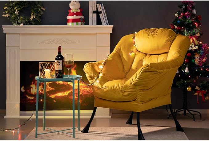 HollyHOME Modern Fabric Large Lazy Chair, Accent Oversized Comfy Reading Chair, Thick Padded Cozy Lounge Chair with Armrest, Steel Frame Leisure Sofa Chair for Living Room, Bedroom, Dorm, Yellow - LeafyLoom