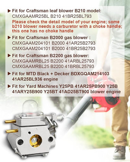 B210 Carburetor Kit for Craftsman B200 B2200 B2000 Leaf Blower, Fit for MTD Black Decker Fit for Yard Machines - LeafyLoom