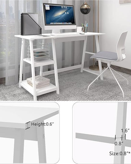Natwind 47" White Desk with 2-Tier Storage Shelves,Home Office Computer Desk, Study Table for Kids Student Girls,Writing Desk,Modern Simple Basic Desk Workstation for Bedroom Home Office - LeafyLoom