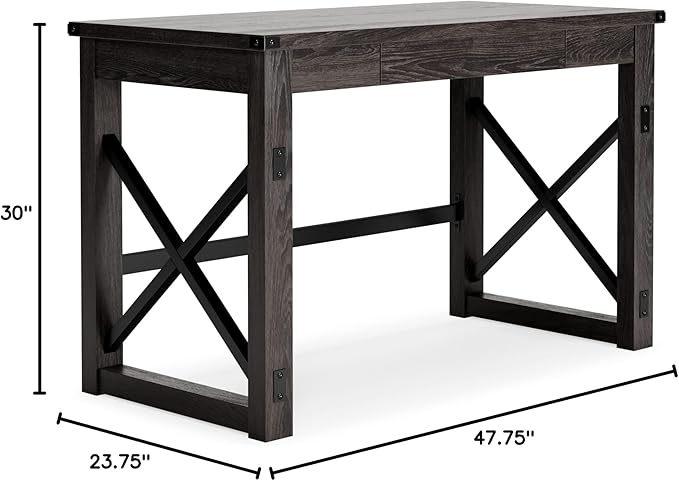 Signature Design by Ashley Freedan Rustic Farmhouse Home Office Desk, Dark Gray - LeafyLoom
