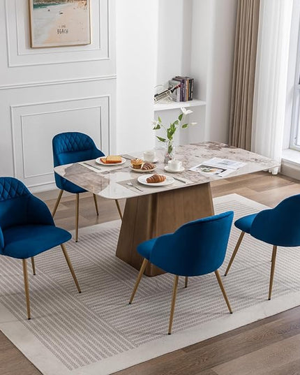 Velvet Dining Chairs Sets of 2, Modern Upholstered Accent Side Chairs with Arm Gold Metal Legs for Kitchen Living Bed Room, Blue - LeafyLoom