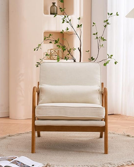 Bonnlo Beige Accent Chairs Set of 2, Upholstered Mid Century Modern Lounge Fabric Chairs Reading Chairs Side Sitting Chair Solid Wood Farmhouse Armchairs for Living Room, Bedroom, Guest Room - LeafyLoom